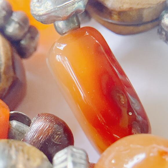 Y2K Carnelian Howlite Glass Wood Boho Artisan Chunky Beaded Necklace 27" - Picture 4 of 11